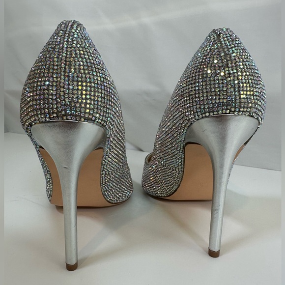 Steve Madden “Altisha” Nude Crystal Pointed-Toe Pumps w Silver Heels Sz 8.5 - Picture 10 of 10